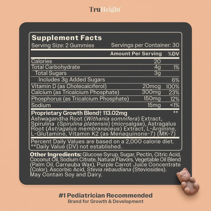 TruHeight Growth Gummies (Watermelon) Tall Nutrition for Natural Growth Supplement for Kids & Teens - Vitamin D, K, Calcium & Ashwagandha, Bone Strength Vitamins D3 K2, Picky Eater, Taller Ages 5+